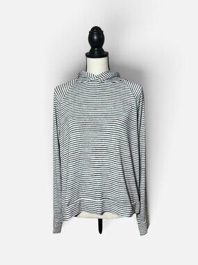 GAP Hoodie Sweater Women’s L Black White Striped Pullover Long Sleeve Raglan